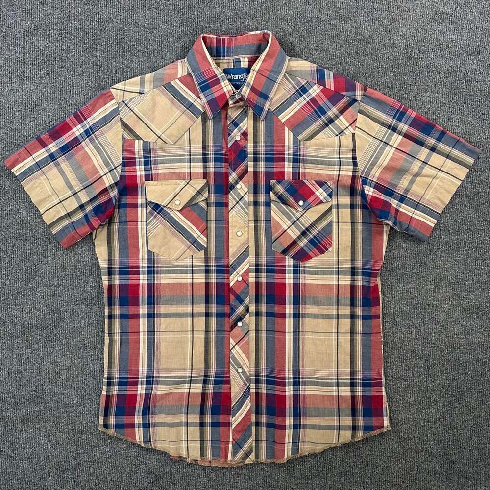Vtg Wranglers Men’s Pearl Snap Western Shirt Cowboy Brushstopper Plaid Country L